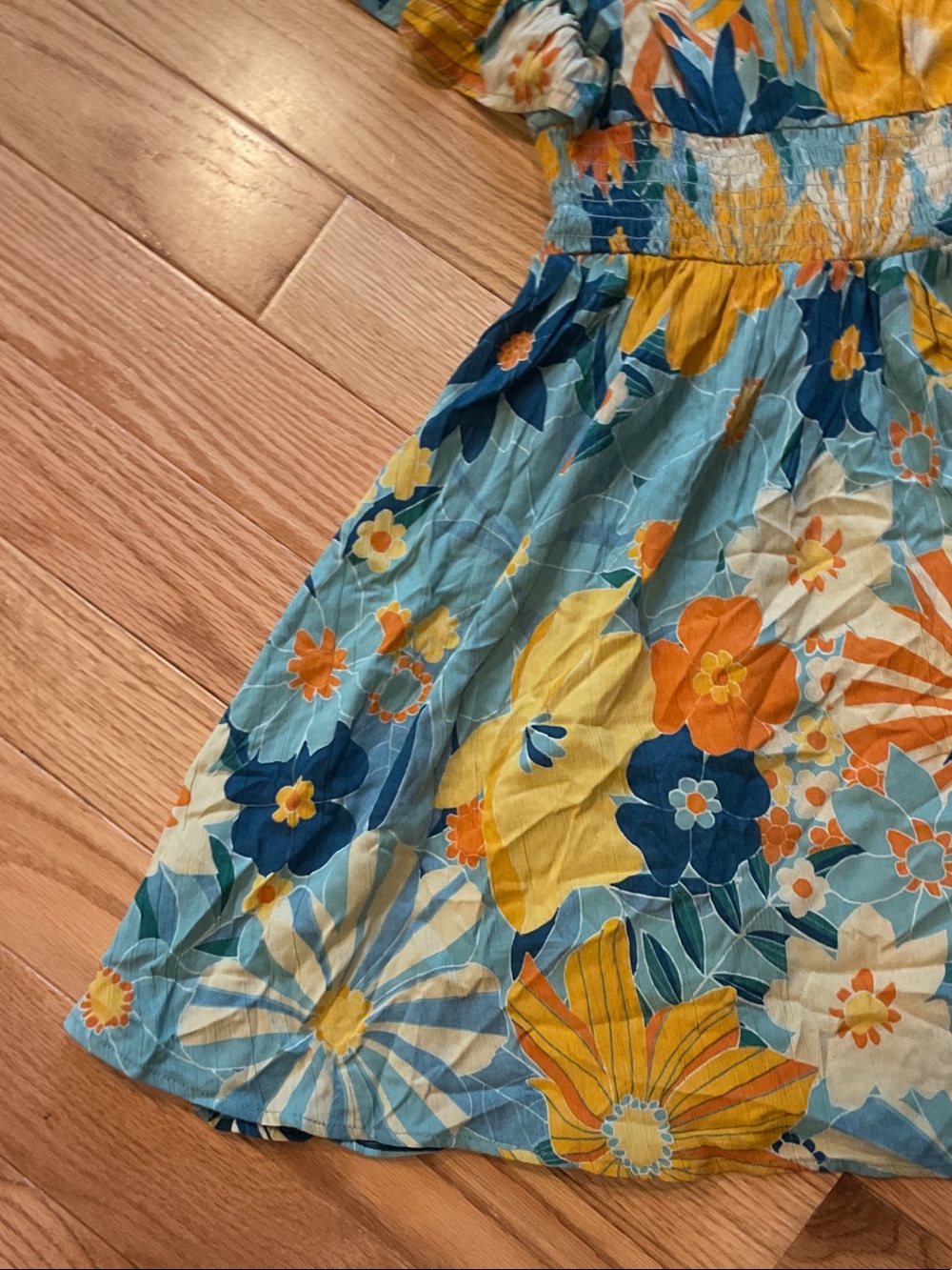 Angie Blue & Yellow Floral V-Neck Smocked Mini Dress Anthropologie Medium boho - Picture 12 of 14